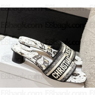 Dior Dway Heeled Slide Embroidered Cotton heel 3.5cm 25 2025