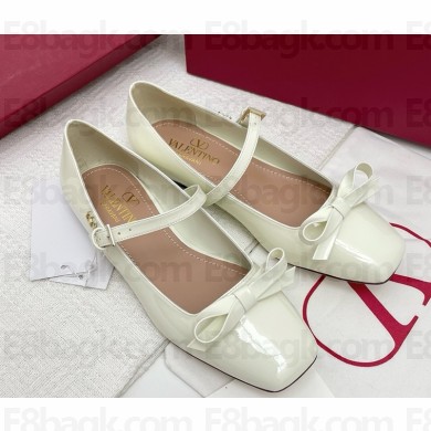 Valentino Garavani Romance Bow patent leather Mary Jane flats white 2025