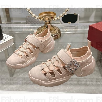Roger Vivier Viv' on the Run Trekky Sneakers in suede leather with crystal buckle light pink 2025