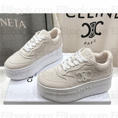 CELINE CNY BLOCK SNEAKERS WITH WEDGE in suede CALFSKIN ivory 2025