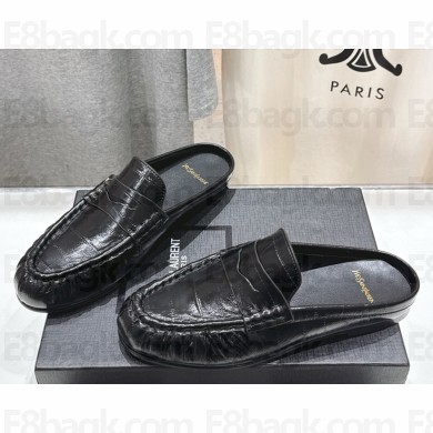 Saint Laurent shiny calf leather mules black 2025