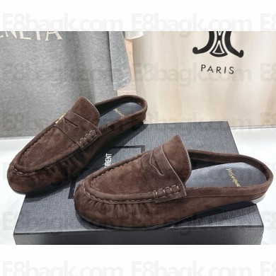 Saint Laurent suede leather mules coffee 2025