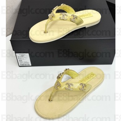 Chanel lambskin thongs with cc crystal logo yellow 2025