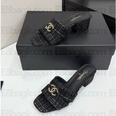Chanel Tweed slides sandals with cc logo black 032104 2025