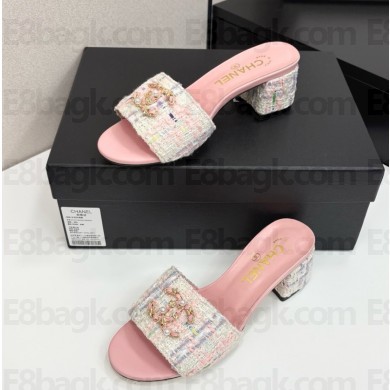 Chanel Tweed slides sandals with cc logo pink 032111 2025