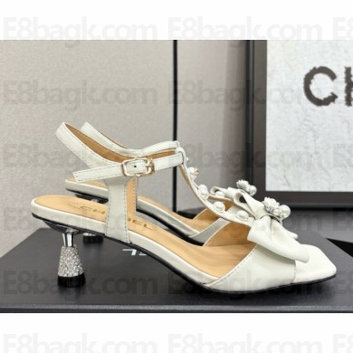 Chanel lambskin sandals with bow and pearl white 2025