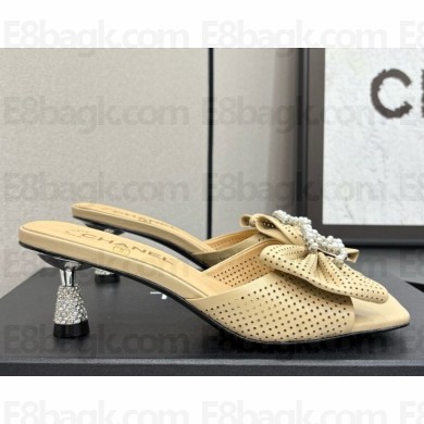 Chanel lambskin slides sandals with bow cc logo beige 2025