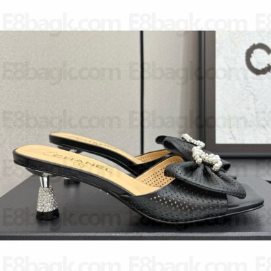 Chanel lambskin slides sandals with bow cc logo black 2025