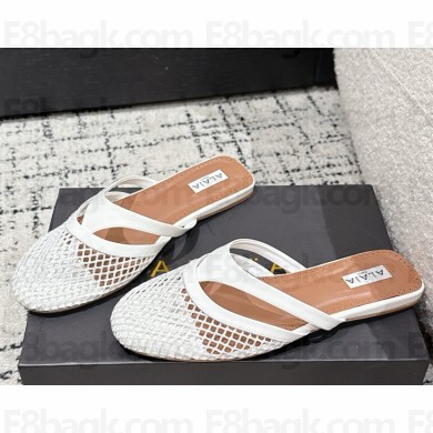 Alaïa INFRADITO FLAT MULES IN FISHNET AND LEATHER white 2025