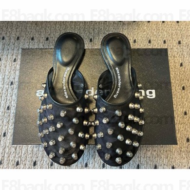ALEXANDER WANG Rhodes slippers with stud embellishment Fabric, Calf Leather, Metal black 2025