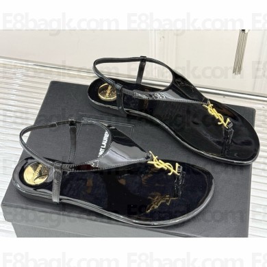 Saint Laurent cassandra sandals in patent leather black 2025