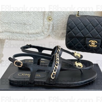 Chanel sandals lambskin double c with chain black 2025