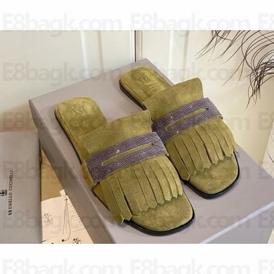 Brunello Cucinelli Monile slides with tassel detail army green 2025