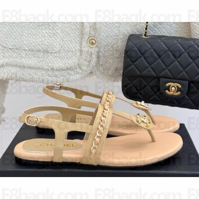Chanel sandals lambskin double c with chain beige 2025