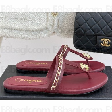 Chanel slides sandals lambskin double c with chain burgundy 2025