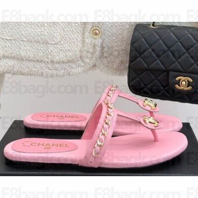 Chanel slides sandals lambskin double c with chain pink 2025