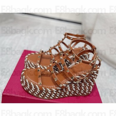 Valentino Garavani Rockstud 100mm wedge espadrilles brown 2025