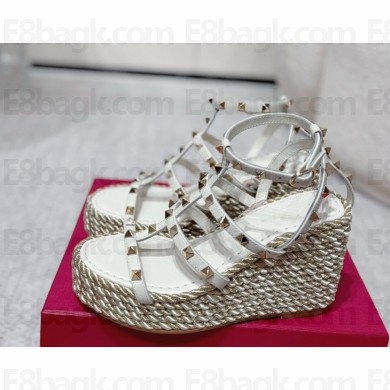 Valentino Garavani Rockstud 100mm wedge espadrilles white 2025