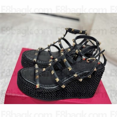 Valentino Garavani Rockstud 100mm wedge espadrilles black 2025