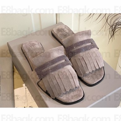 Brunello Cucinelli Monile slides with tassel detail taupe grey 2025