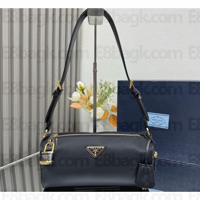 Prada Medium Re-Nylon and leather shoulder bag with padlock 1BC233 black 2025