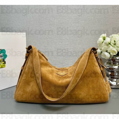 Prada Aimée large suede leather shoulder bag 1BC228 caramel 2025