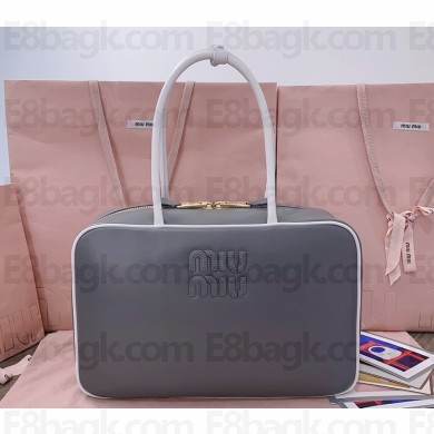 MIU MIU Beau leather bag 5bb117 grey/White 2025