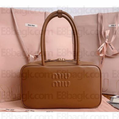 MIU MIU Medium Beau leather top-handle bag 5bb172 Cognac 2025