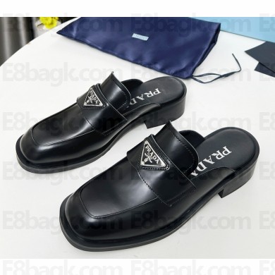 Prada smooth leather loafer mules black 2025