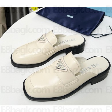 Prada smooth leather loafer mules white 2025