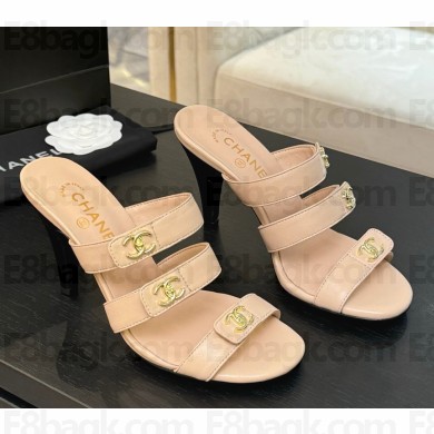 Chanel sandals lambskin double c nude heel 8cm 2025