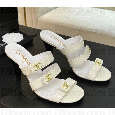 Chanel sandals lambskin double c white heel 8cm 2025