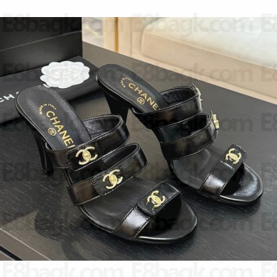 Chanel sandals lambskin double c black heel 8cm 2025