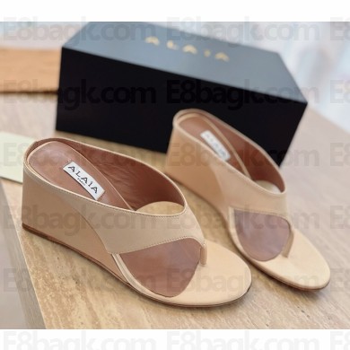 Alaïa CUBE THONG MULES IN SATIN beige heel 6.5cm 2025