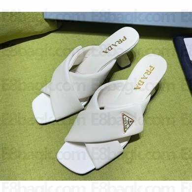 prada nappa leather mules sandals white heel 6.5cm 2025
