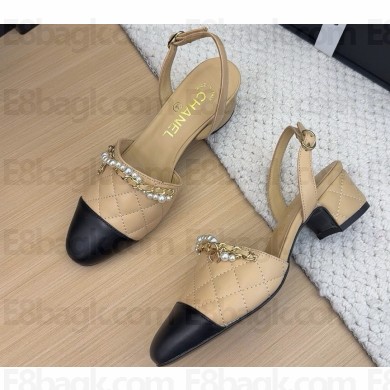 Chanel slingback pumps lambskin beige/black 032703 2025