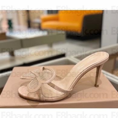 Gianvito Rossi ILIA mule leather and matching see-through mesh fabric beige heel 8.5cm 2025