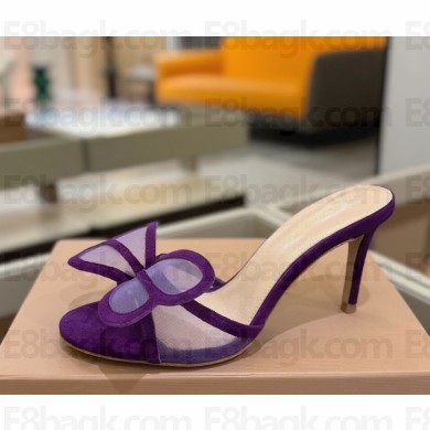 Gianvito Rossi ILIA mule supple suede and matching see-through mesh fabric purple heel 8.5cm 2025