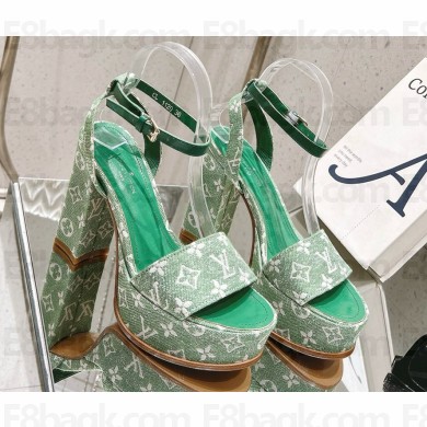 Louis Vuitton SILHOUETTE platform sandal Monogram denim green heel 11.5cm platform 4cm 2025
