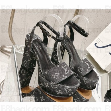 Louis Vuitton SILHOUETTE platform sandal Monogram denim black heel 11.5cm platform 4cm 2025