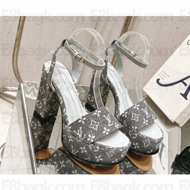 Louis Vuitton SILHOUETTE platform sandal Monogram denim grey heel 11.5cm platform 4cm 2025