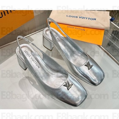 Louis Vuitton 1AGUBP Swing Slingback Pump Silver Metallic calf leather heel 5.5cm 2025