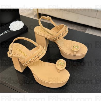 Chanel heel 8.5cm sandals lambskin double c with chain beige 2025