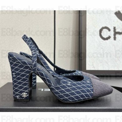 Chanel slingback pumps Denim Navy Blue & Dark Gray heel 1cm/6cm/10cm 2025