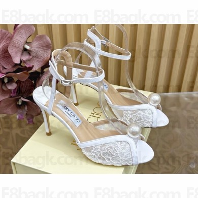 Jimmy Choo Sacora 85 Ivory Floral Lace Sandals with Pearl Detail ivory/white 2025