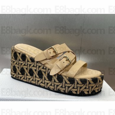 Dior L'Amazone Dior Wedge Slide Beige Calfskin and Natural Graphic Cannage Raffia heel 6cm 2025