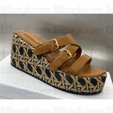 Dior L'Amazone Dior Wedge Slide Brown Calfskin and Natural Graphic Cannage Raffia heel 6cm 2025