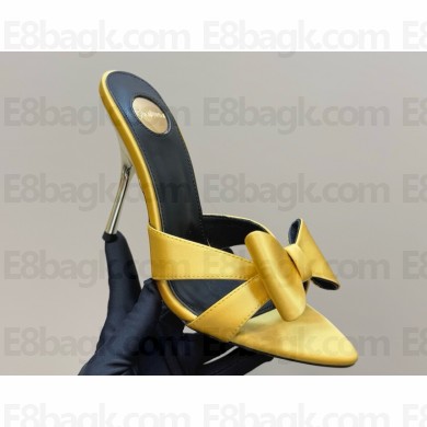 Saint Laurent heel 10.5cm bow slides sandals silk yellow 2025