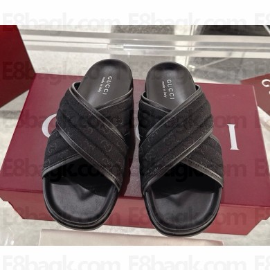 Gucci women/Men slide sandal 834940 black Original GG canvas 2025
