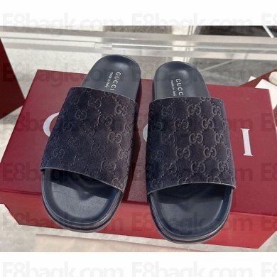 Gucci women/Men slide sandal 834941 Blue GG suede 2025